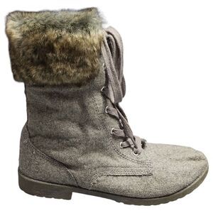 Roxy‎ Mid Calf Winter Boots Womens Size 9 Gray Faux Fur Lined Round Toe Lace Up